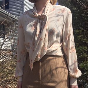 Vintage Silk Muted Pink Floral Pussybow Blouse